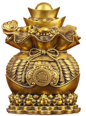 《代代有钱》黄铜聚宝盆摆件招财金钱福袋存钱罐家居客厅装饰礼物