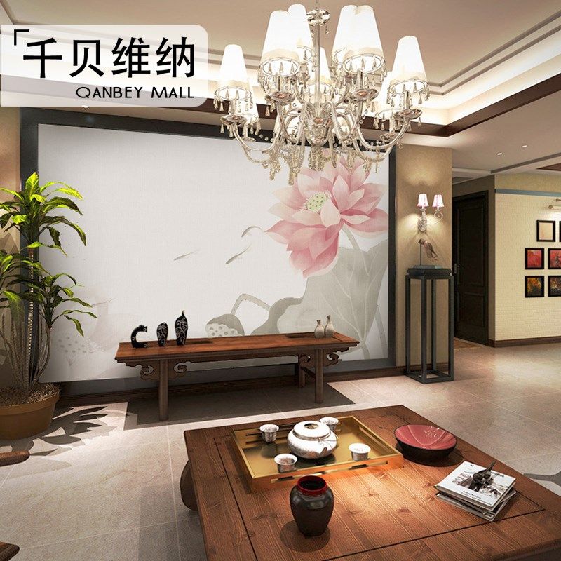 2025清新中式现代荷花墙纸沙发卧室壁墙布壁画客厅电视背景墙壁纸