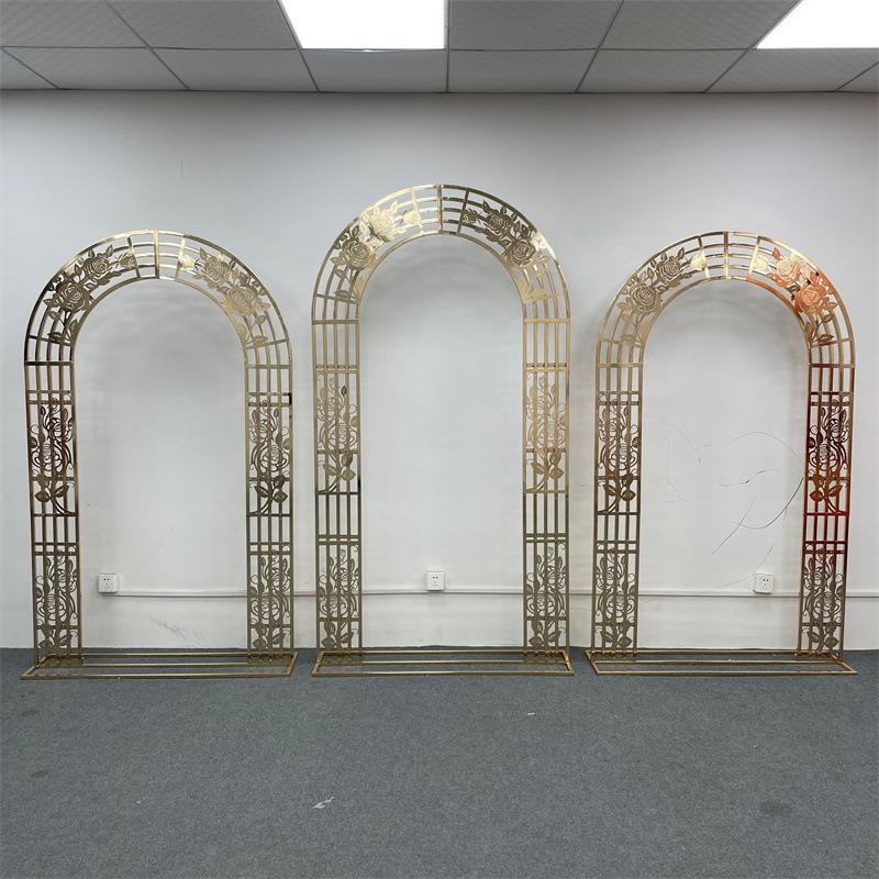 新款婚庆道具婚礼舞台背景装饰铁艺拱门花架五杠镂空玫瑰花架子