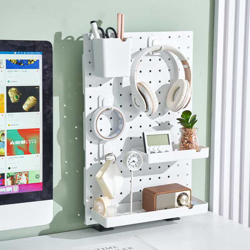 桌面洞洞板书架悬挂置物架免打孔办公室隔断工位屏风隔板收纳盒架