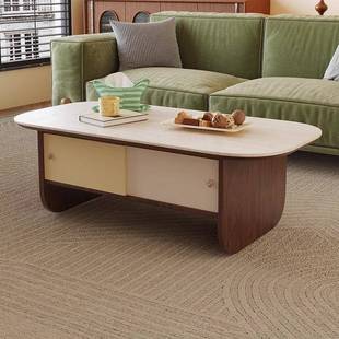 胡桃木色实木茶几电视柜组合家用小户型复古风客厅设计师款中古风