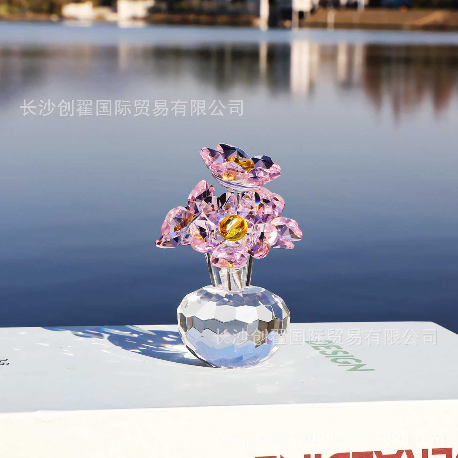 水晶爱心花朵工艺品摆件办公室桌面小摆件圣诞七夕礼物亚马逊货源