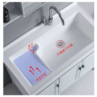 新款家用卫生间阳台洗衣池盆带搓板太空铝洗衣柜落地式浴室柜室外