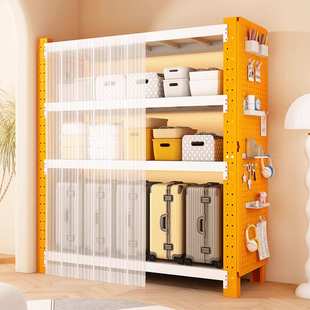 带防尘帘货架置物架多层落地家用阳台杂物储藏行李箱收纳角钢架子