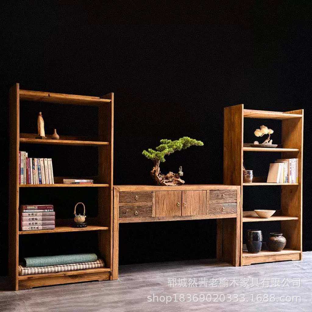 中式老榆木餐边柜多宝阁小型博古架茶具茶叶收纳架入户玄关柜书架