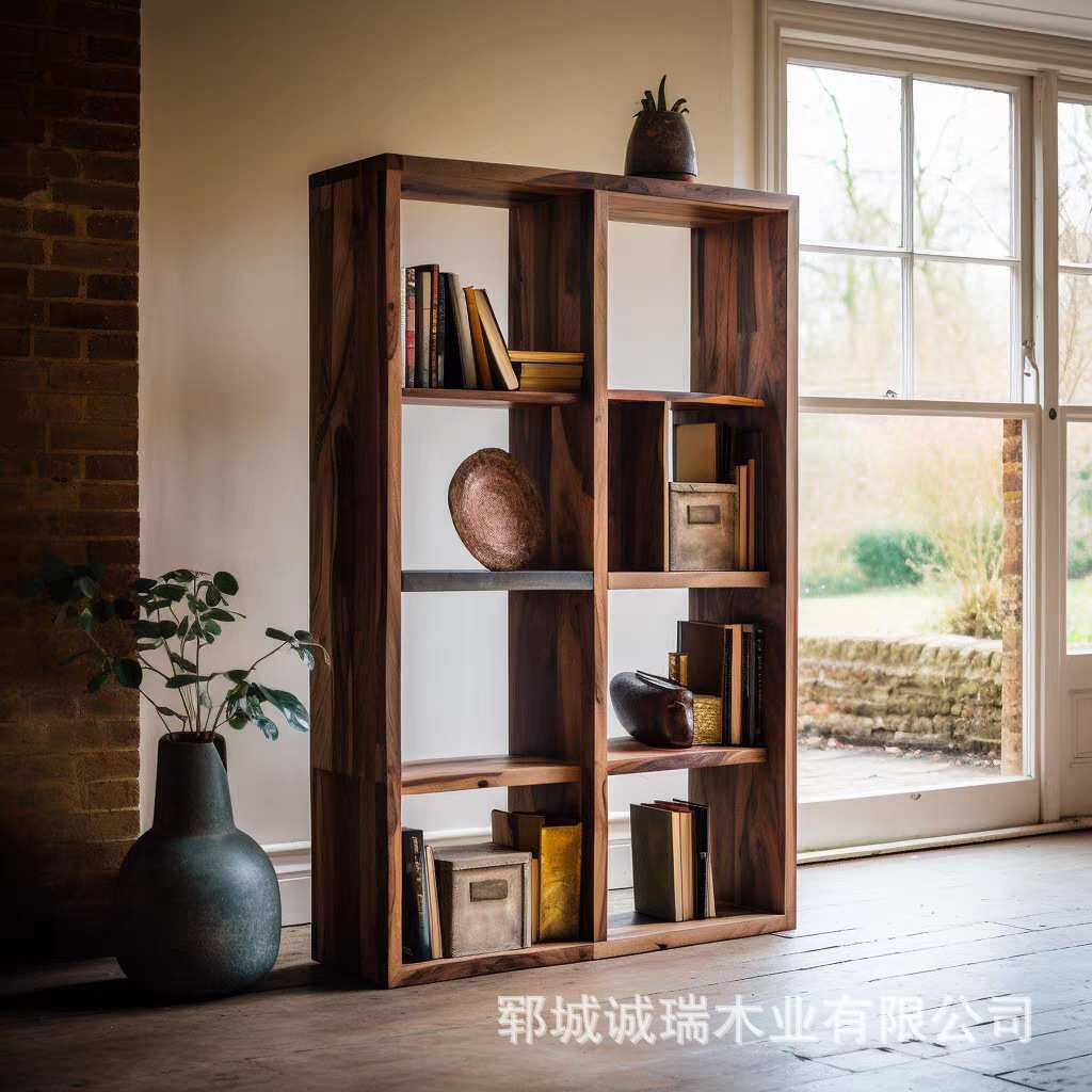 侘寂风老榆木博古架多层格子柜茶壶瓷器展示架实木多宝阁阅读书架