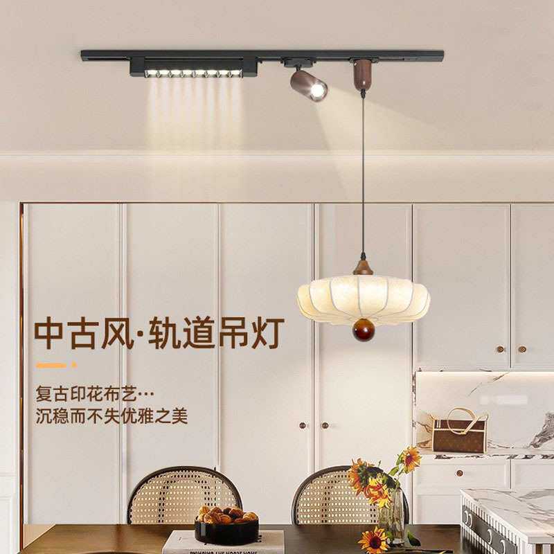 中古风餐厅吊灯复古胡桃木色餐桌灯美式复古吧台灯高级感卧室吊灯