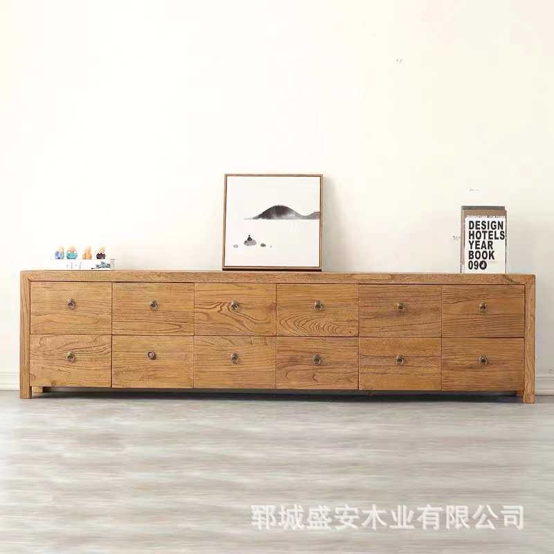 老榆木收纳柜实木带抽屉大容量餐边柜子卧室储物柜家用收纳家居柜