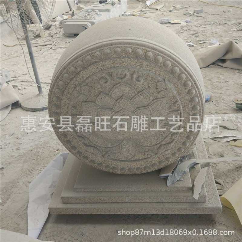厂家出售家用仿古石雕门礅 芝麻白抱鼓石门口摆件 青石抱鼓一对