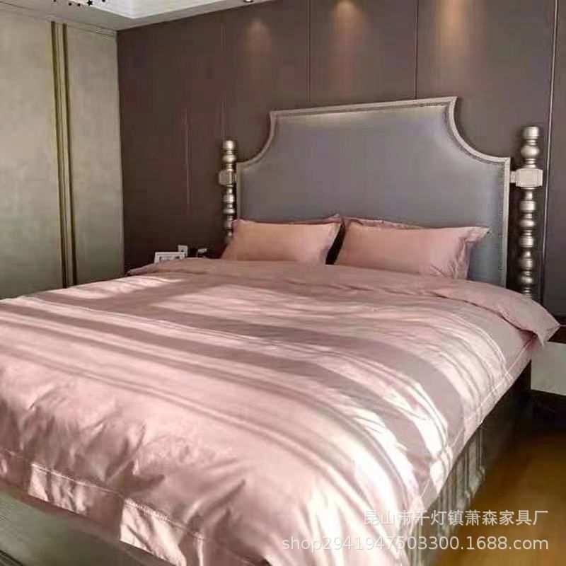出口外贸美式莫里印象高端别墅卧室实木高级灰双人大婚床家具