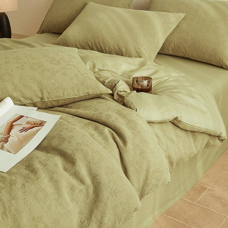 【折扣价】春季提花三层纱纯棉四件套a类全棉床单被套南通床上用