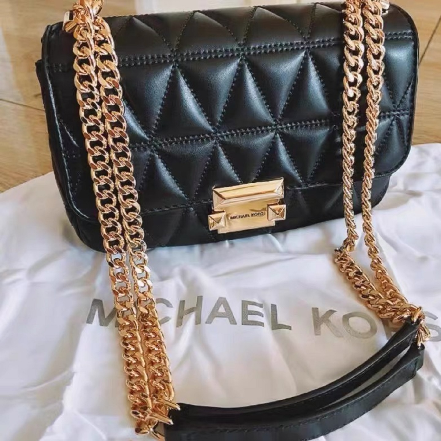 美国直邮MK正品代购女包Sloan羊皮三角菱格腋下包链条斜挎包百搭