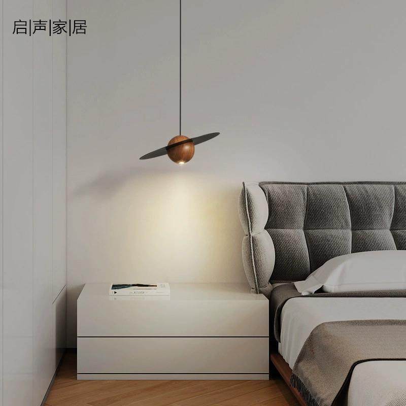 全铜现代简约胡桃木客厅小吊灯新款个性创意科锐光源卧室床头灯