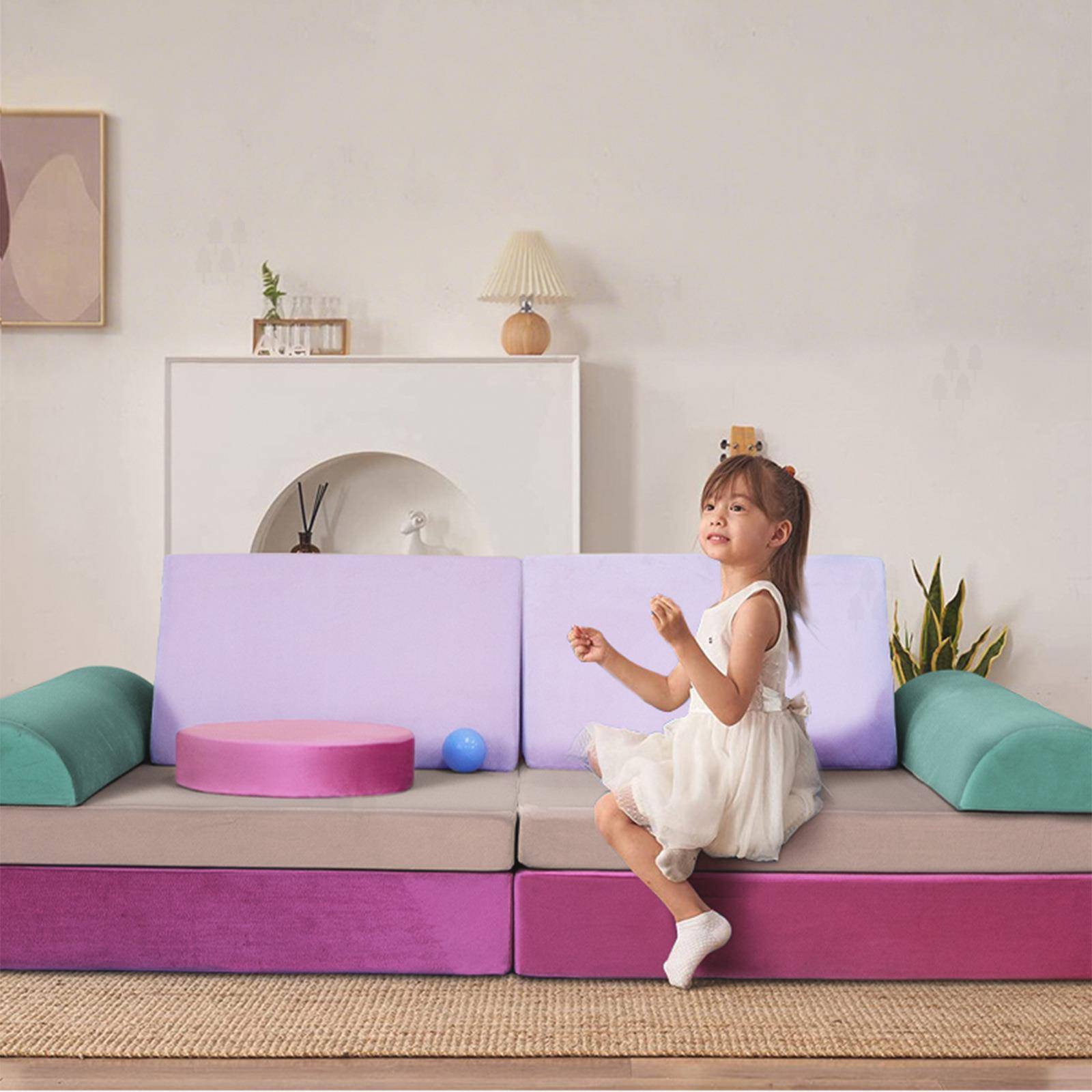 8件套彩色积木沙发儿童拼接组合玩具真空压缩游戏攀爬海绵垫