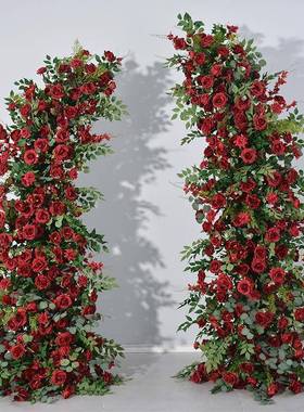 广千丰绿植深红色牛角花婚礼拱门装饰订婚求婚现场布置仿真花假花