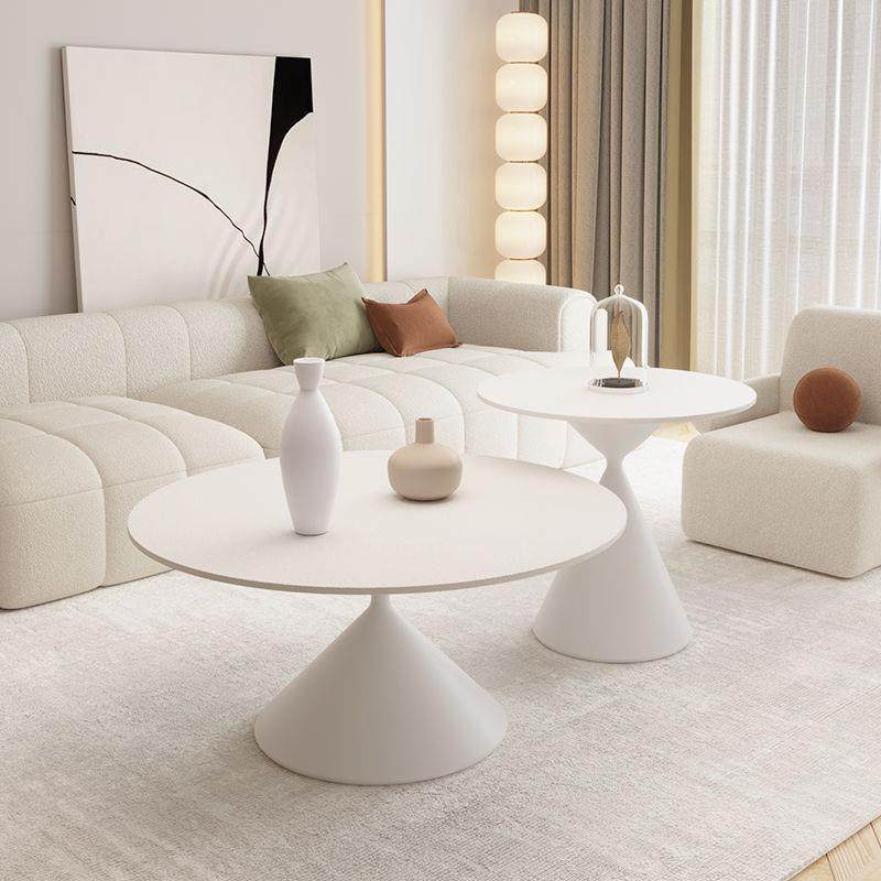 客厅家用岩板茶几现代简约小桌子奶油风小户型轻奢网红圆形茶几桌