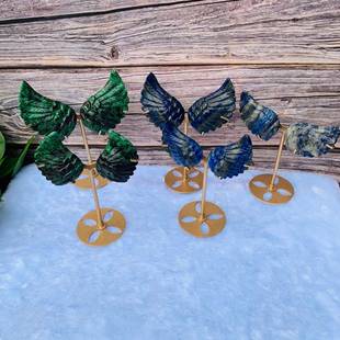 青金石红绿宝天然水晶雕刻天使翅膀办公桌面装饰水晶摆件