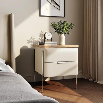 实木床头柜2025新款家用卧室设计师款高级感不锈钢轻奢主卧床边柜