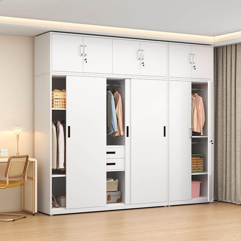 新款加厚钢制家用衣柜卧室推拉带锁大衣柜对开门储物柜铁皮柜