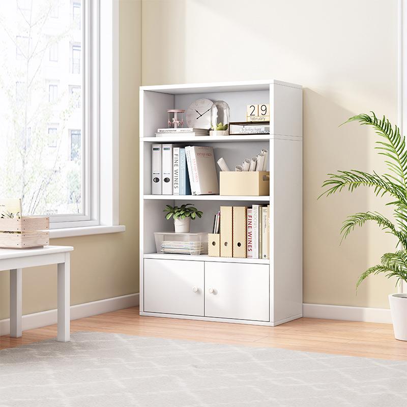 简易小书柜带门书架落地简约现代书橱家用客厅多层置物柜收纳柜子