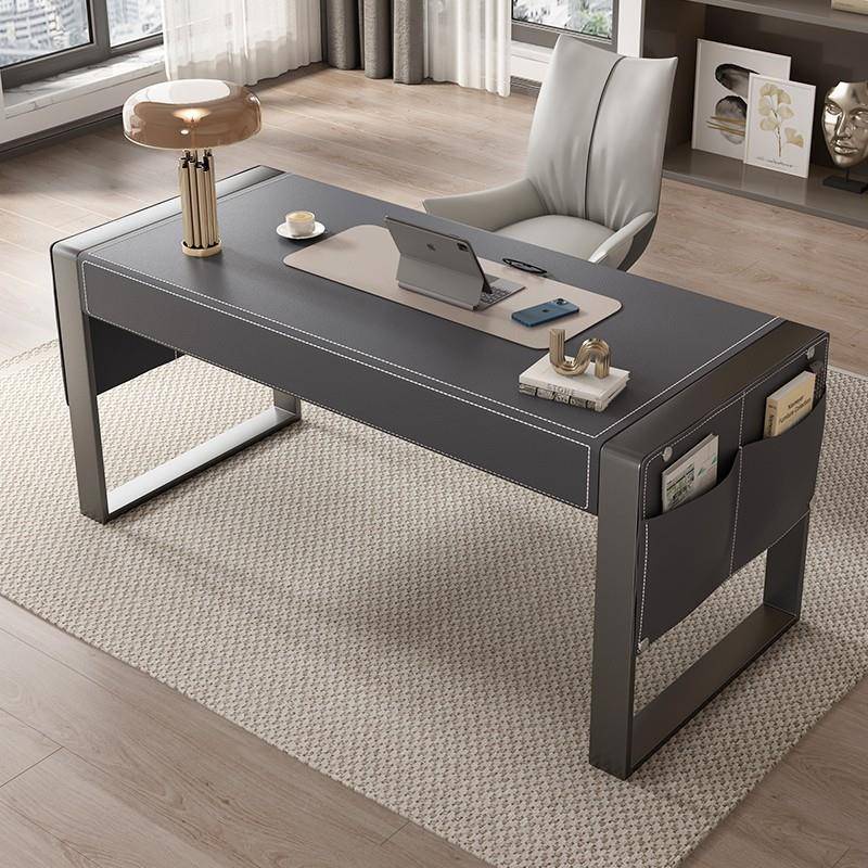 书桌意式极简书房家用马鞍皮办公桌实木设计师简约现代轻奢电脑桌