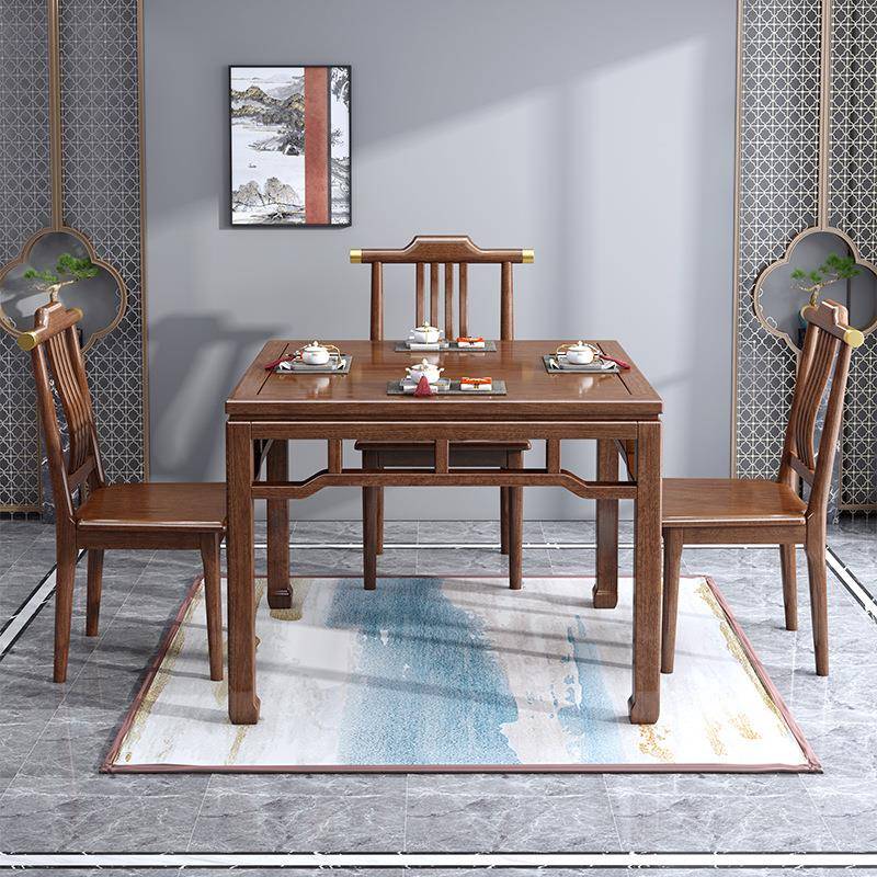 新中式实木餐桌椅子八仙桌胡桃木小方桌吃饭桌子家用小户型小餐桌