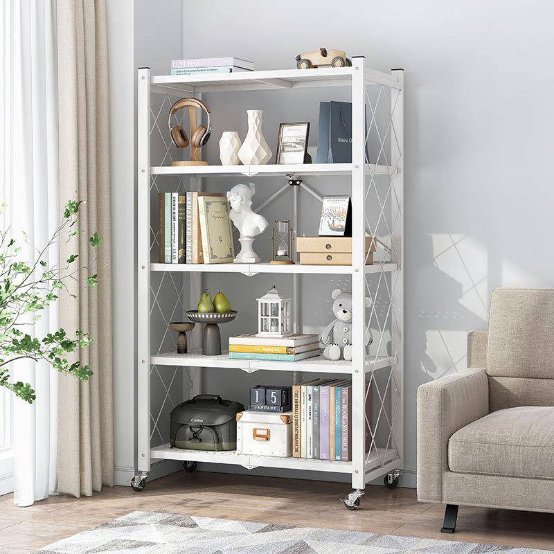 折叠铁艺书架落地客厅厨房多功能可移动置物架多层收纳架子储物柜