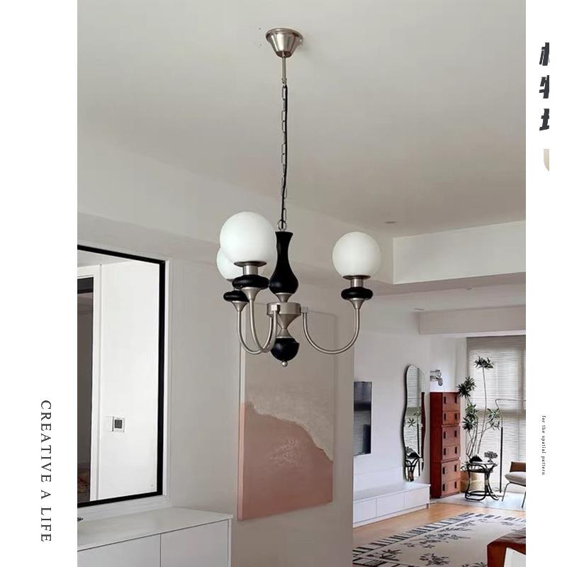 法式中古客厅灯吊灯餐厅灯具魔豆美式复古风卧室灯胡桃木色吸顶灯