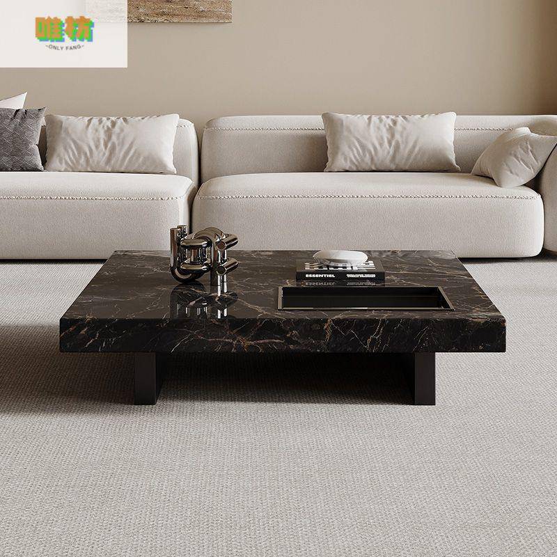 2025年客厅大小户型办公室别墅高级茶几桌意式极简正方形岩板茶几