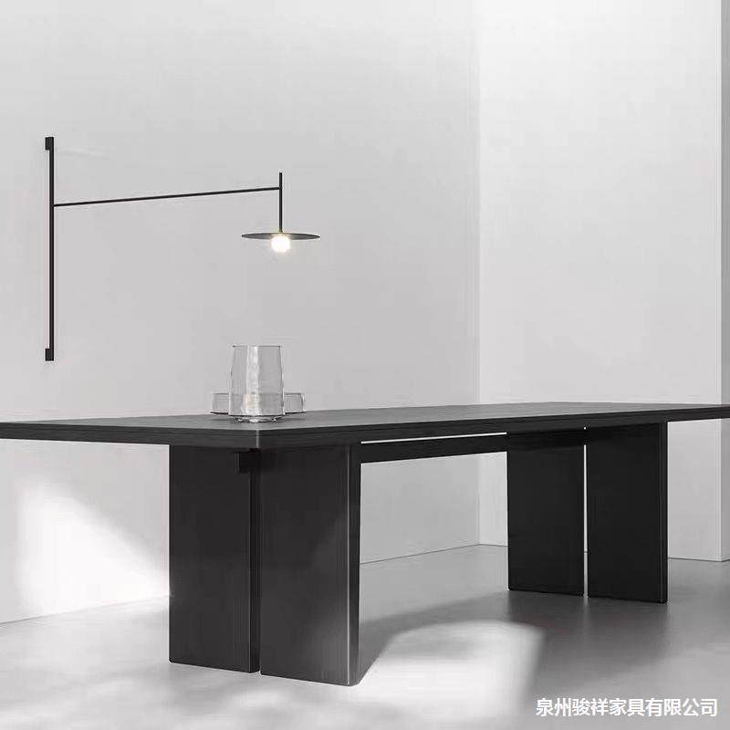现代简约办公桌极简实木长条桌黑色原木大板桌工业风会议桌工作台