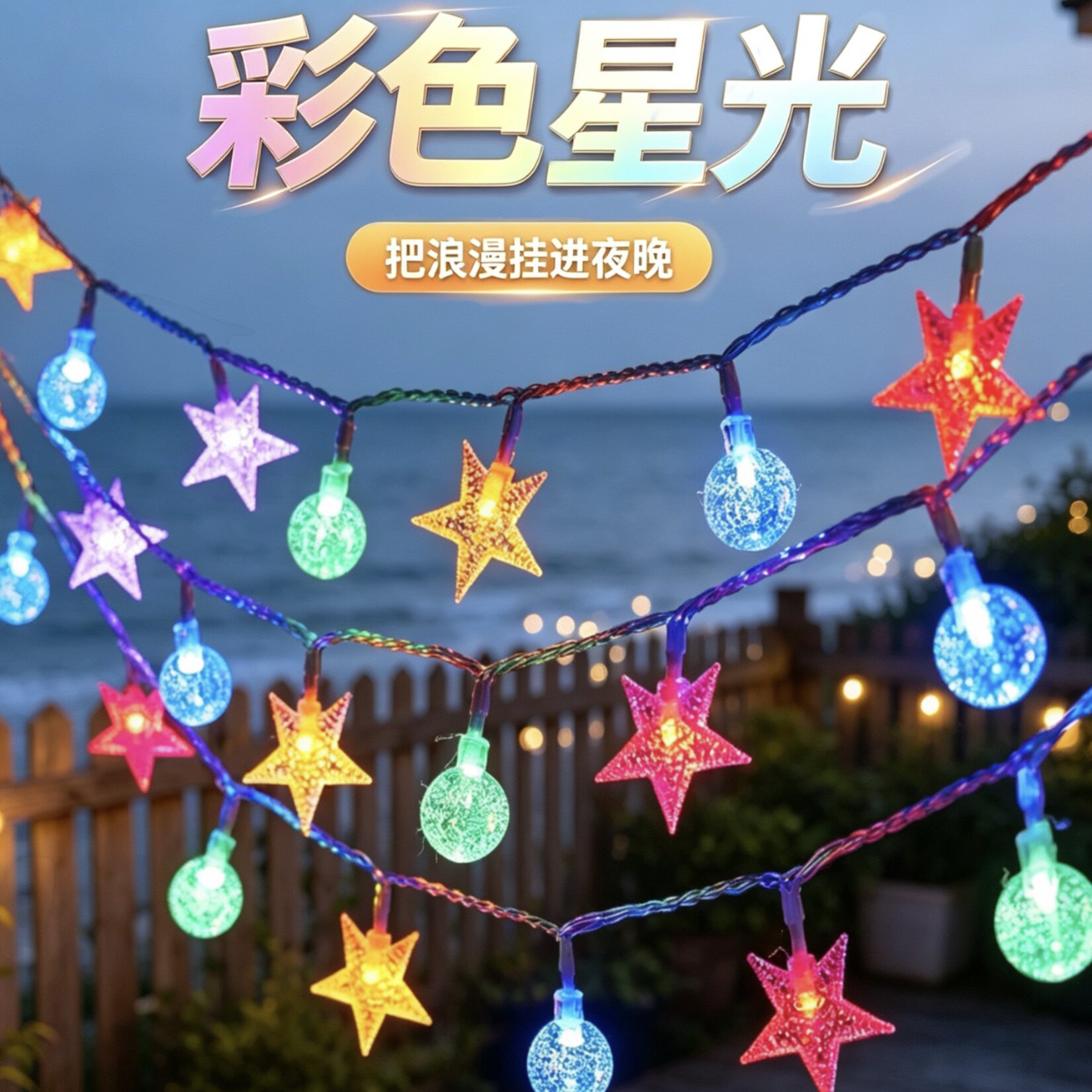 太阳能led星星灯串户外露营天幕夜市氛围灯串灯悬挂彩灯节日装饰