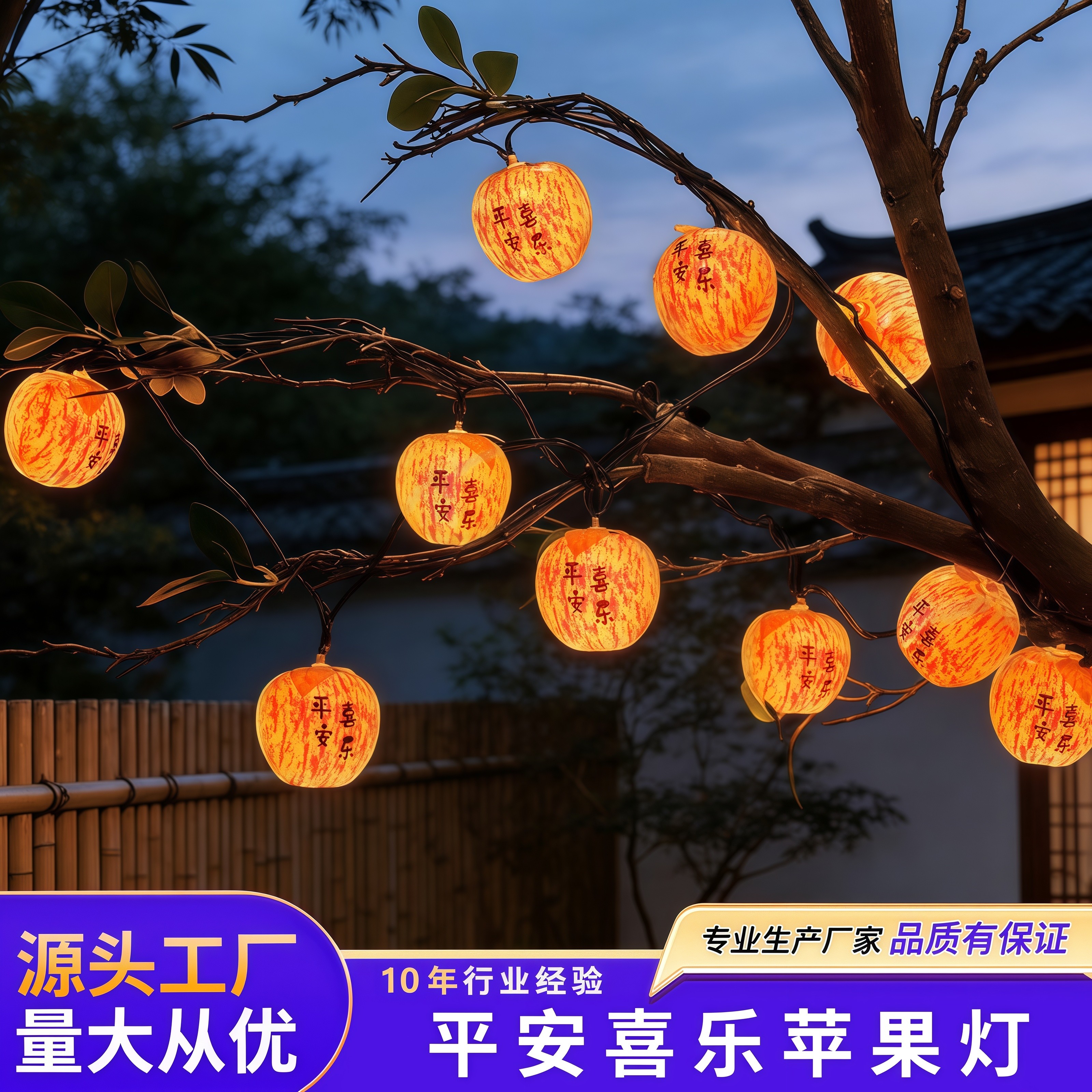太阳能苹果灯串挂树上的彩灯庭院装饰灯小红灯笼新年氛围挂灯