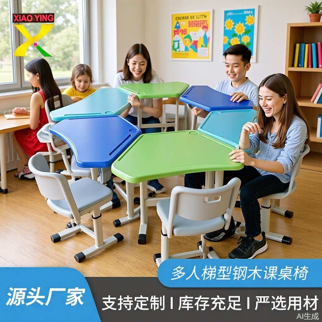大桌面梯型配吹塑椅学生课桌椅学习学校培训辅导桌椅套装现代简约