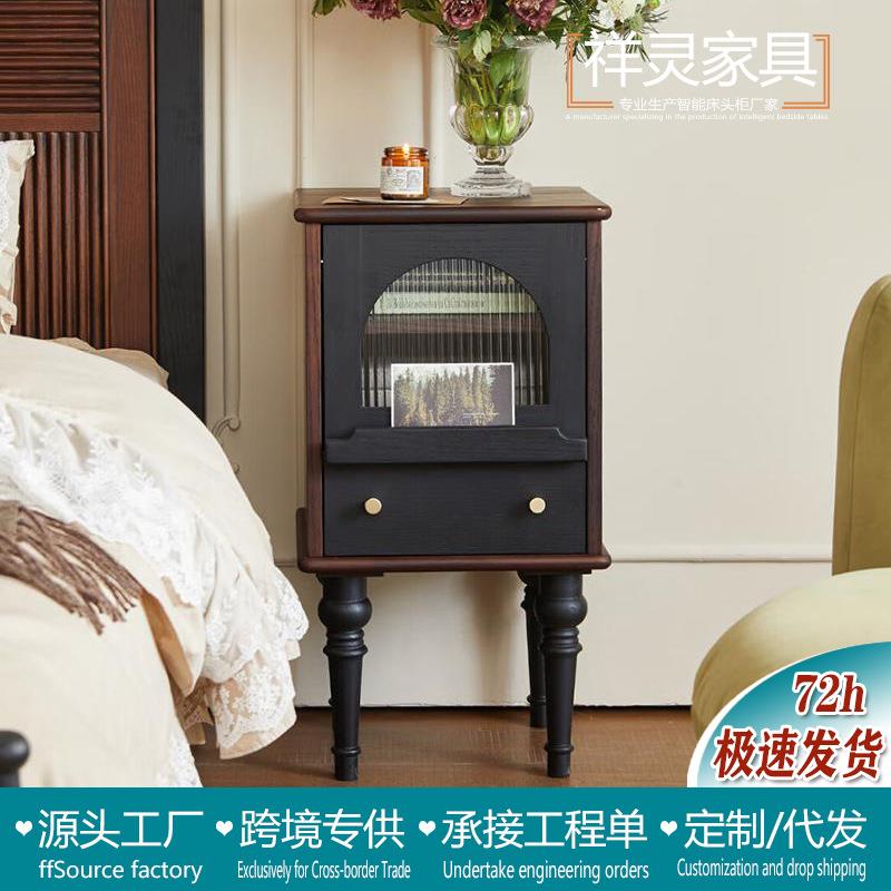 中古风实木床头柜小户型卧室床边柜现代美式抽屉柜法式复古储物柜
