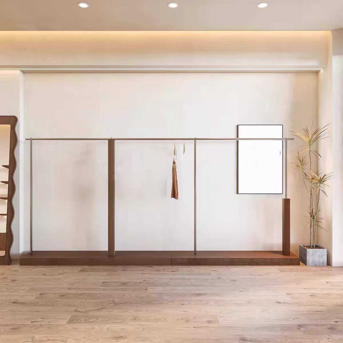 新款服装展示架上墙挂衣架胡桃木色实木落地架网红女装店陈列架子