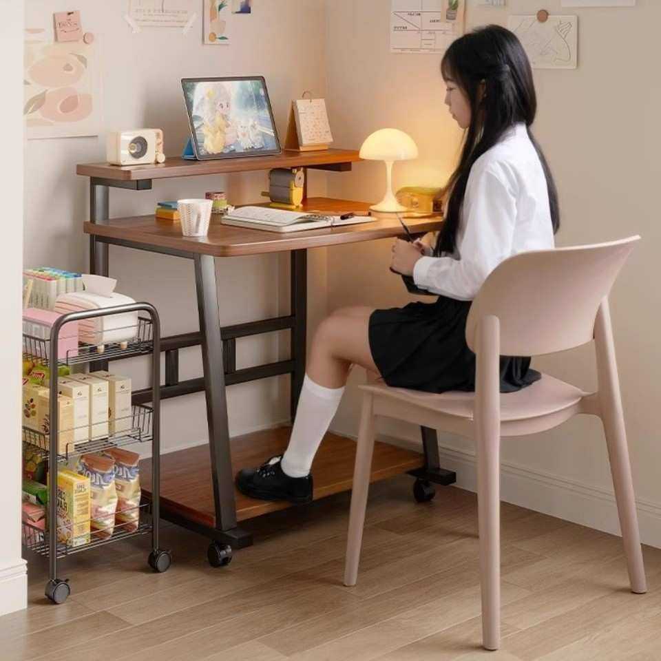 台式电脑桌小型家用迷你移动学习笔记本桌子简易带轮子卧室床边桌