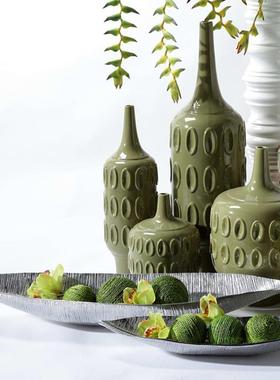 绿色轻奢装饰品餐桌玄关家居摆件陶瓷亮光釉储物罐摆件花瓶装饰品