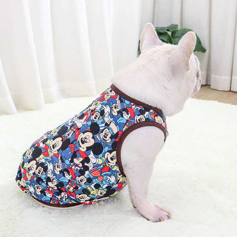 法斗背心春秋薄款棉卡通耐脏斗牛犬胖狗巴哥犬狗衣服狗背心两脚穿