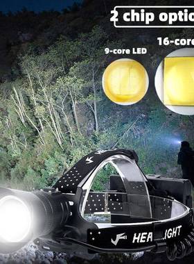 跨境XHP100头灯伸缩变焦USB充电电量显示强光户外防水16核头灯