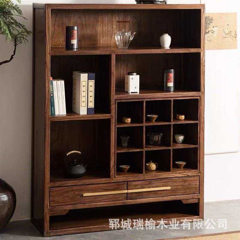 中式老榆木博古架实木书柜展示柜落地式多宝阁茶室茶壶收纳置物架