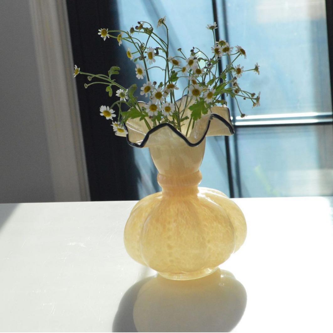 中古手工琉璃南瓜花瓶复古米色芬顿居家软装摆件花瓶小清新摆件