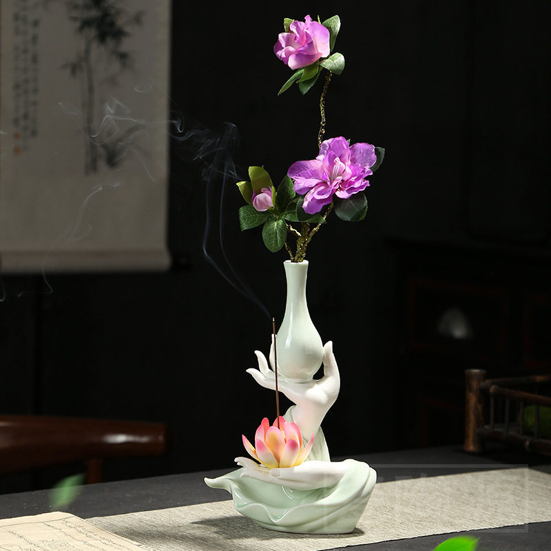 新中式佛手花瓶陶瓷摆件家居客厅水培花器绿植禅意花插桌面装饰品