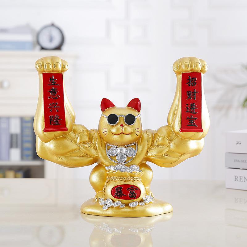 轻奢麒麟臂招財猫树脂摆件店铺开业收银台家居客厅玄关创意礼品
