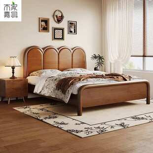 中古风实木床橡胶木1米8主卧双人床法式复古小户型1米5高箱储物床