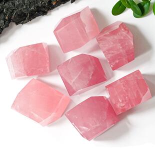 天然粉水晶把玩原石摆件镇纸石头桃花矿石原石桌面宝石头女孩礼物