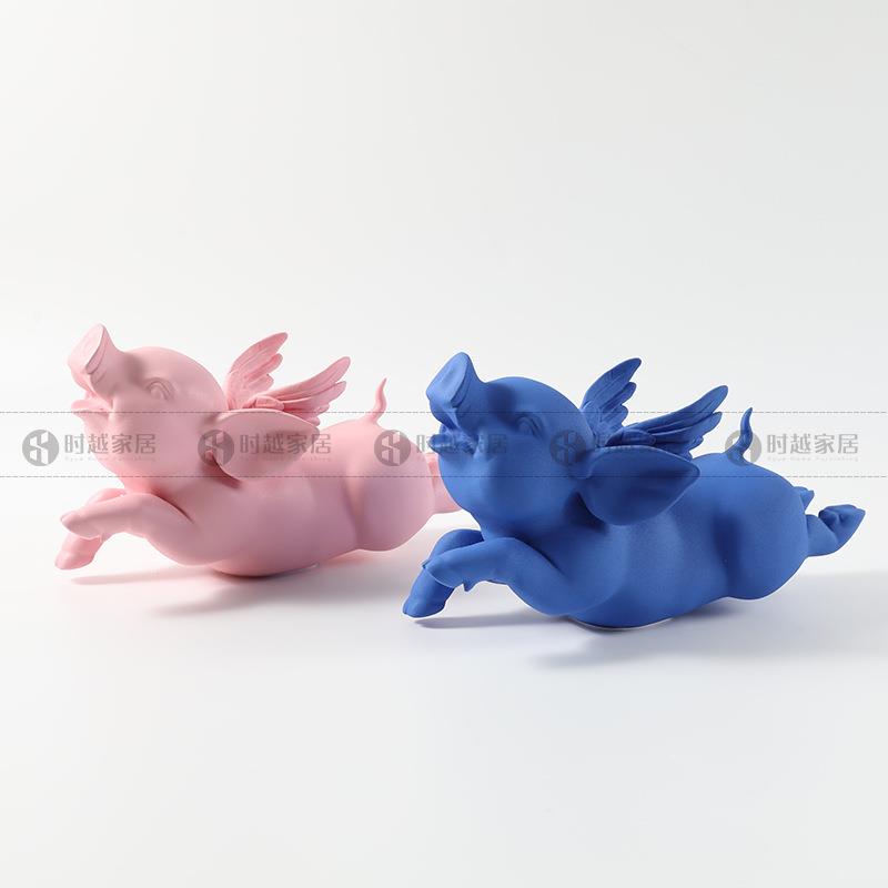 现代简约树脂小飞猪雕塑摆件家居软装饰品酒店样板间客厅桌面摆设
