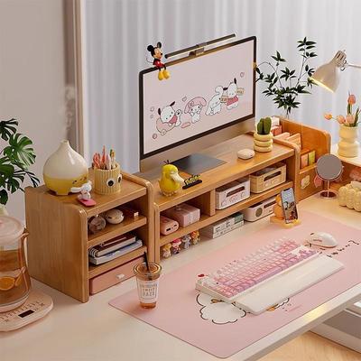 全实木台式电脑显示器增高架家用办公室桌面置物架工位展示收纳架