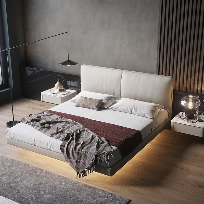 轻奢悬浮床现代简约科技布床主卧1.8米双人软体床奶油风软包婚床