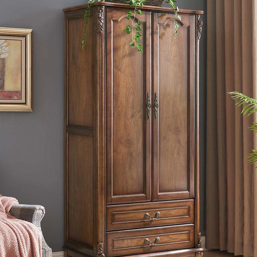 黑胡桃木美式成品全实木衣柜原木家用卧室欧式柜子小户型欧式