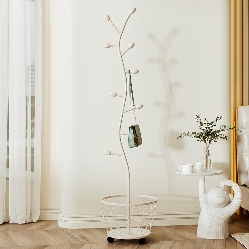 奶油风铁艺衣帽架落地卧室内置物客厅挂衣服架子立式挂包架X轻奢